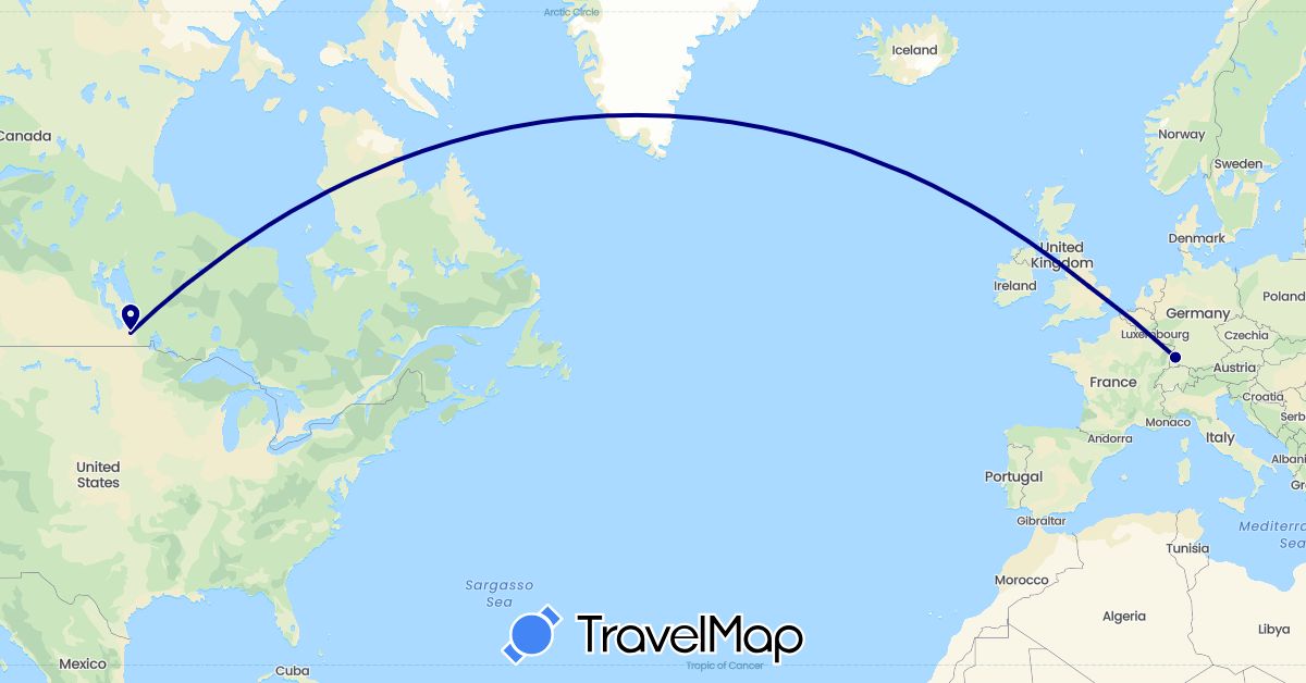 TravelMap itinerary: driving in Canada, Germany, United Kingdom (Europe, North America)