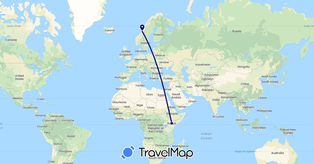 TravelMap itinerary: driving in Kenya, Norway (Africa, Europe)